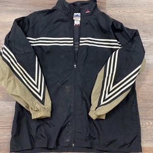 Vintage 90s Adidas Windbreaker Jacket, Vintage Adidas Jacket, Black and Tan, Size XL