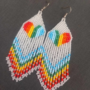 LGBTQ Heart Shaped Rainbow Flag Earrings Rainbow Heart Earrings for LGBTQ pride parades LGBTQ pride events Pride Earrings Beaded Earrings