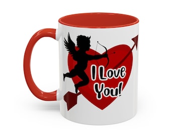 Love You Coffee Mug, Cupid Heart Gift