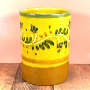 Vintage Italian Hand Painted Ceramic Vase Utensil Holder Planter 7” x 4.75”