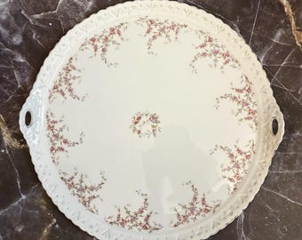 Piatto antico in porcellana CT Germany, grande, da 38 cm, con ghirlande di rose rosa, anni '20.