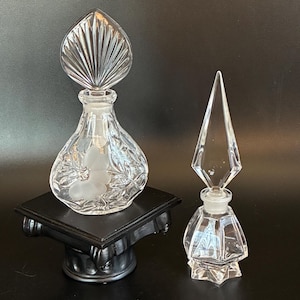 Vintage Cut Glass Perfume Bottle Pair – Art Deco & Floral Vanity Décor