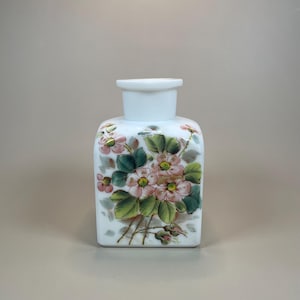 Vintage Hand Painted Milk Glass Vanity Jar - Pink Floral Pattern