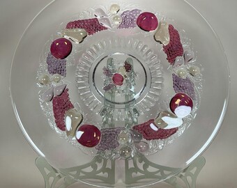 Vintage Westmoreland Della Robbia Raspberry Flashed Glass 14” Torte Cake Plate Serving Platter
