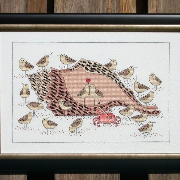 Beach Serenade -  Sandpipers, crab and seashell Cross Stitch Pattern