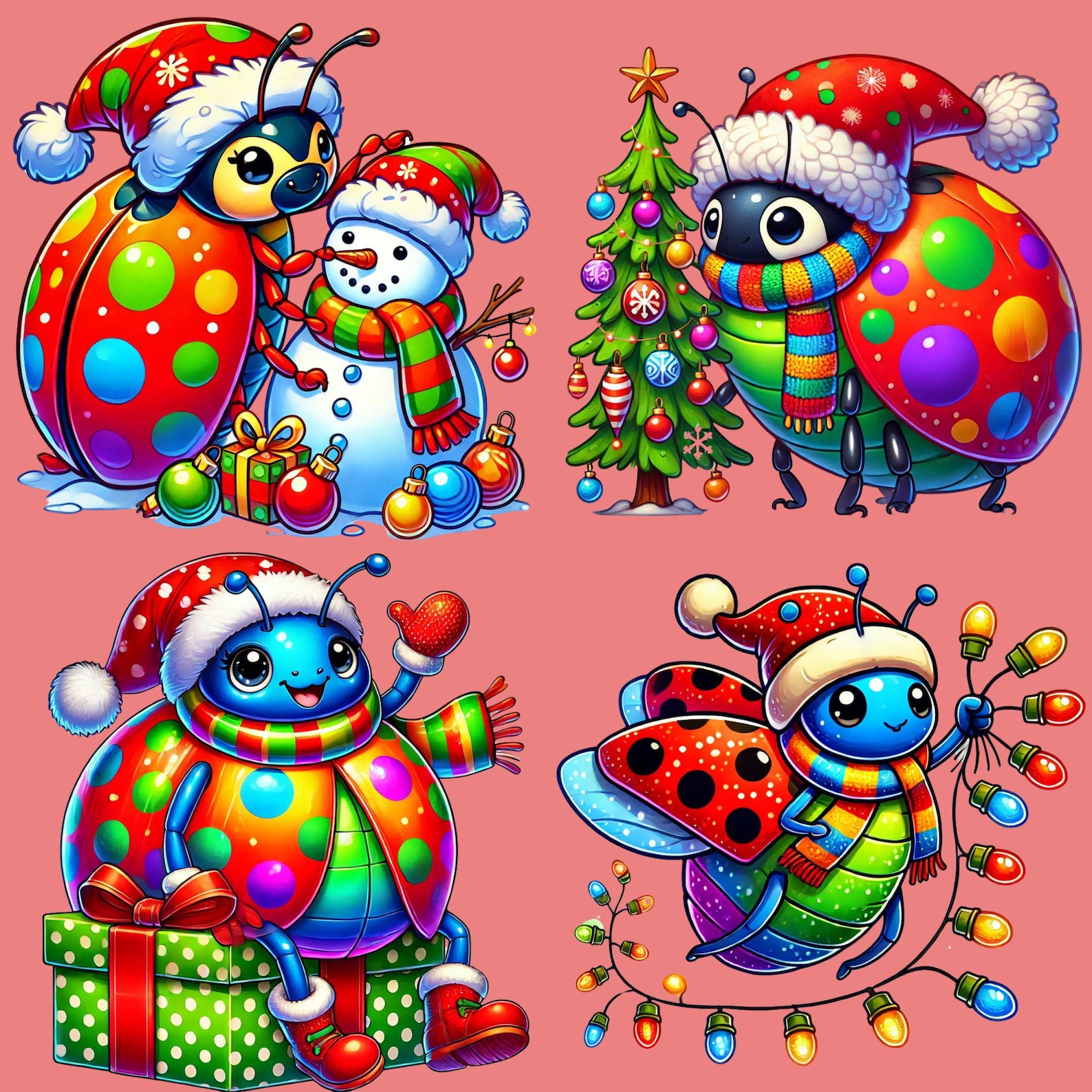 Christmas Ladybug Clipart Bundle: Festive Holiday Beetle PNG Set ...