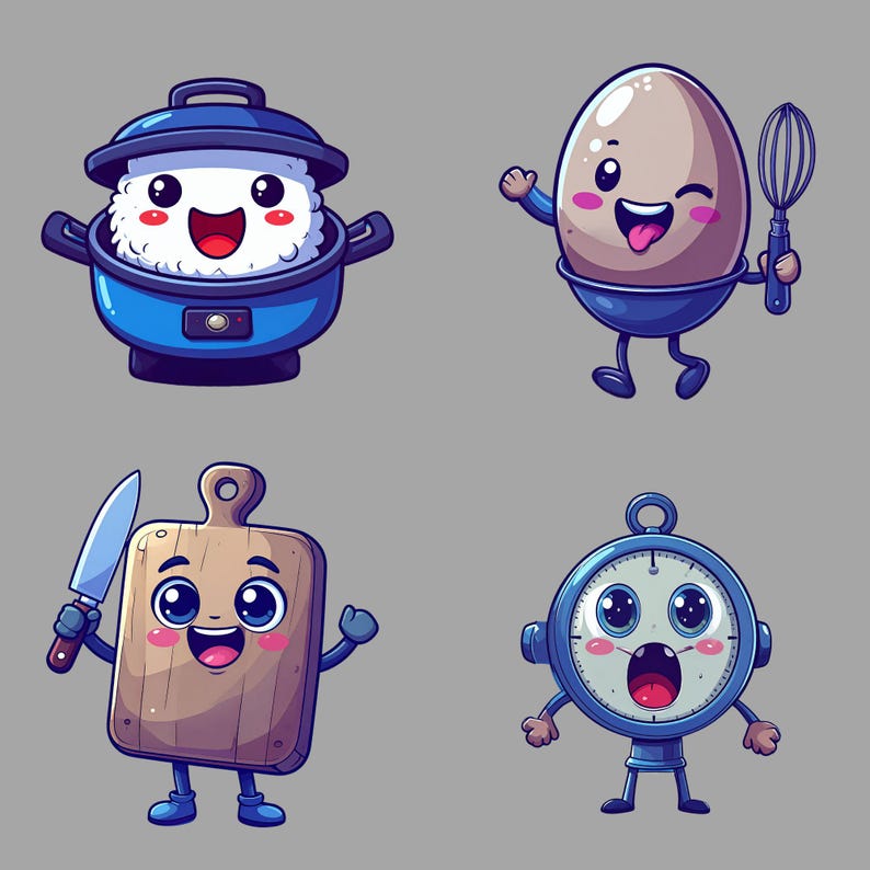 Kawaii Kitchen Clipart: Chibi Cooking Utensils PNG Set (digital ...