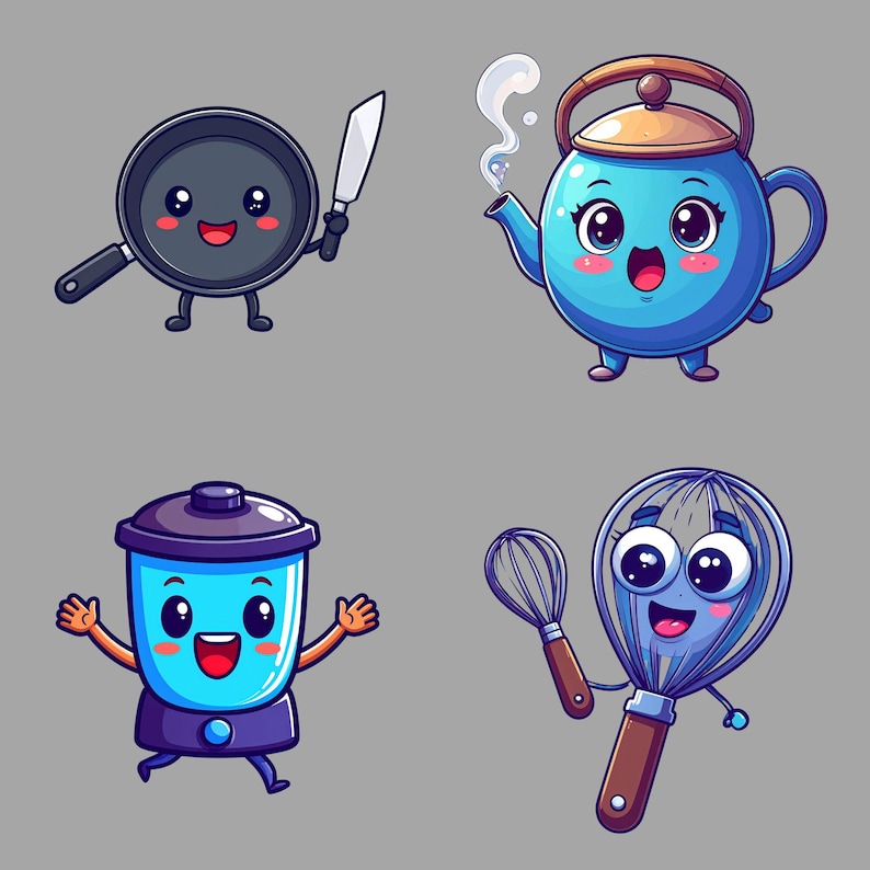 Kawaii Kitchen Clipart: Chibi Cooking Utensils PNG Set (digital ...
