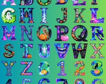 Halloween Alphabet PNG Set: Spooky Gothic Letters & Numbers (Digital Download)