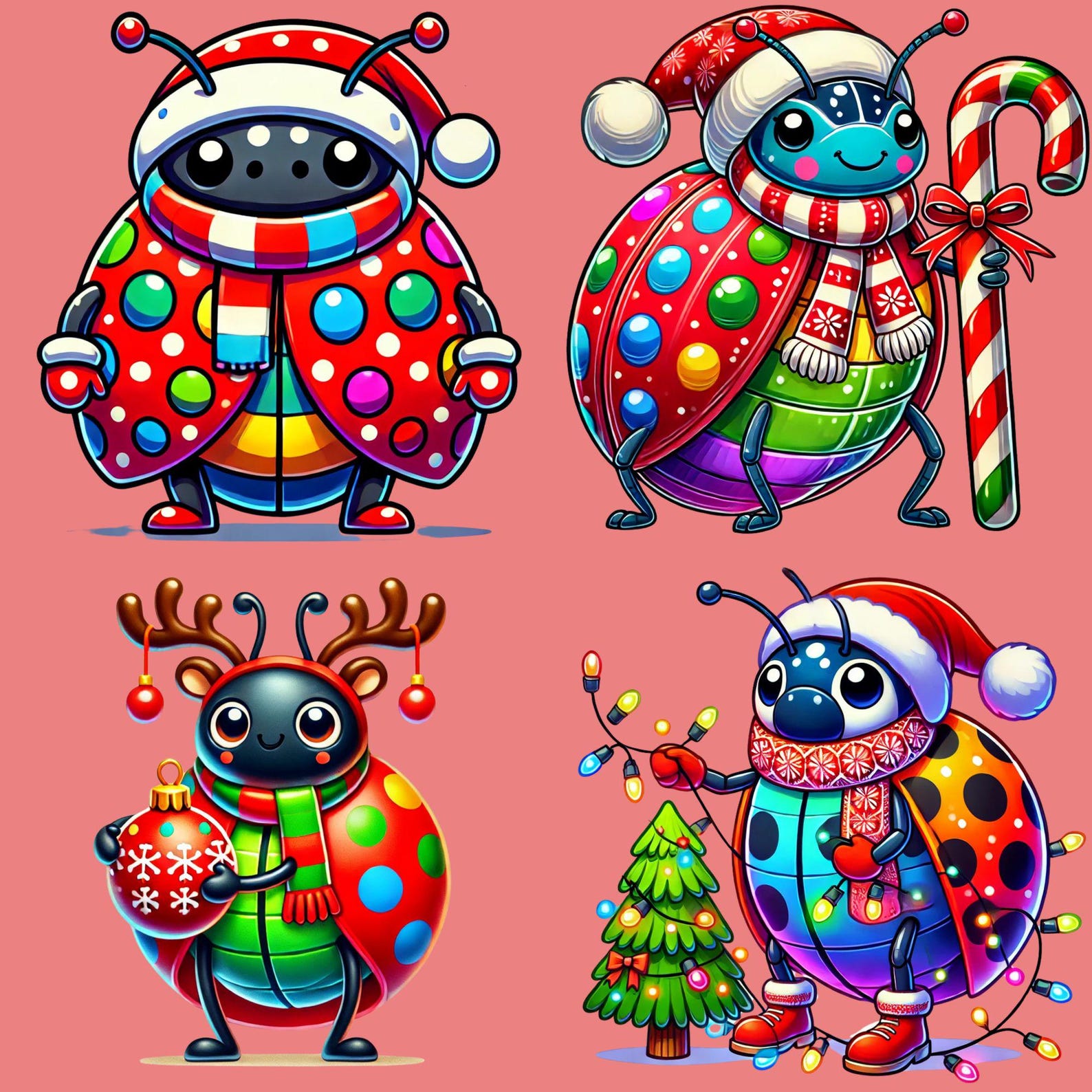 Christmas Ladybug Clipart Bundle: Festive Holiday Beetle PNG Set ...