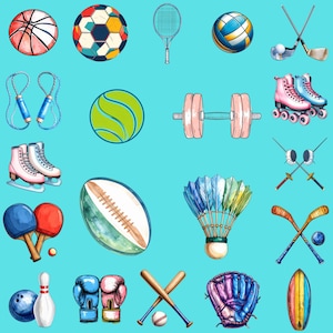Sports Clipart Bundle | Digital Sports Equipment PNGs | Athletic Graphics Pack | Instant Download | Commercial Use