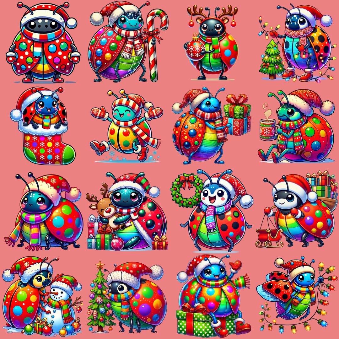 Christmas Ladybug Clipart Bundle: Festive Holiday Beetle PNG Set ...