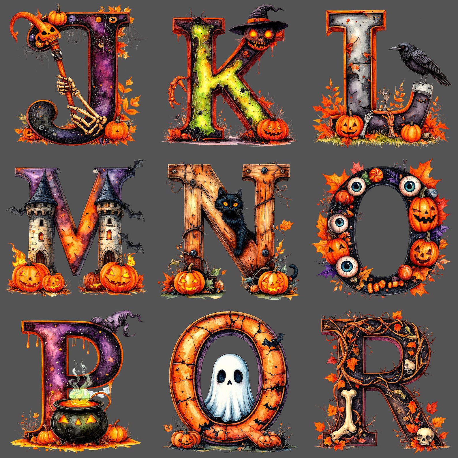 Spooky Letters Printable R Halloween Alphabet Clipart, Spooky Font PNG, Halloween Letters and ...