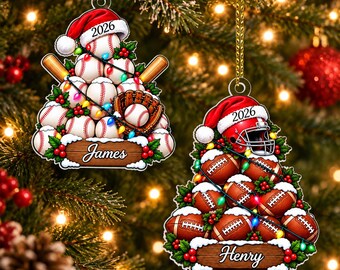 Custom Name Sport Christmas Ornament 2026, Sports Lover Holiday Keepsake, Soccer Baseball Football Basketball Gift for Kids, Team Players