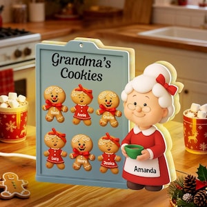 Personalized Christmas Grandma&#39;s Cookies With Grandkids Names 3D Effect Light Box, Custom Gingerbread Christmas Cookie Keepsake Gift 2025