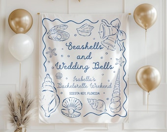 Personalized Bachelorette Party Decor, Seashells and Wedding Bells Bachelorette,Beach Bachelorette Decorations,Coastal Bachelorette Backdrop