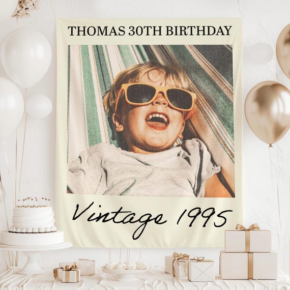 Personalized Birthday Party Decor, Custom Vintage Photo Birthday Party Background, 30th Birthday Banner, 30th Birthday Tapestry, Backdrop