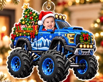 Monster Truck Personalized Christmas Ornament 2026 Custom Kid Face Ornament For Boys Kids Xmas Gift Christmas Gift for Nephew Son Grandson
