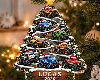 Custom Truck Kid 3D Ornament 2026, Custom Name Kids Vehicle Ornament, Monster Truck, Construction Truck Ornament, Boys Kids Xmas Gift