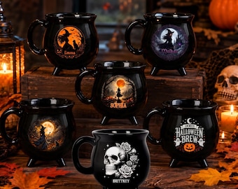 Personalized Witch Cauldron Coffee Mug - Custom Name Gothic Halloween Coffee Cup - Halloween Witch Mug Gift For Women, Besties, Family