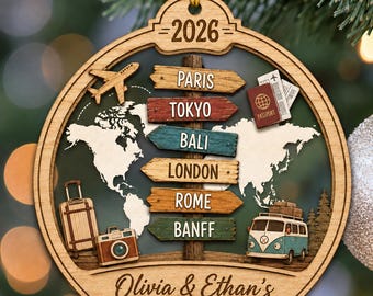 Personalized Traveling Destination Ornament, Travel Adventure Christmas Ornament, Couple Traveling Gift, New Adventure