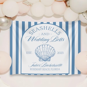 Seashells & Wedding Bells Bachelorette Tapestry: Coastal Party Backdrop