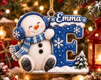 Personalized Snowman Letter Kid Name Christmas Ornament 2026 Custom Initials Alphabet Ornament Kids Christmas Gift, Grandchild Ornament