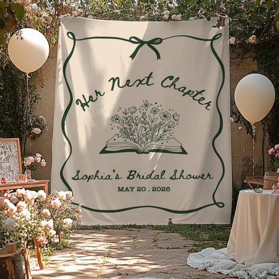 Her Next Chapter Bridal Shower Banner Book Themed Backdrop Storybook Bridal Shower Decor Custom New Chapter Bridal Shower Sign
