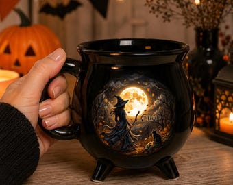 Halloween Witch Cauldron Mug, Personalized Witches Brew Coffee Cup, Gothic Witchy Drinkware, Halloween Gift for Women, Besties, Witch Gifts