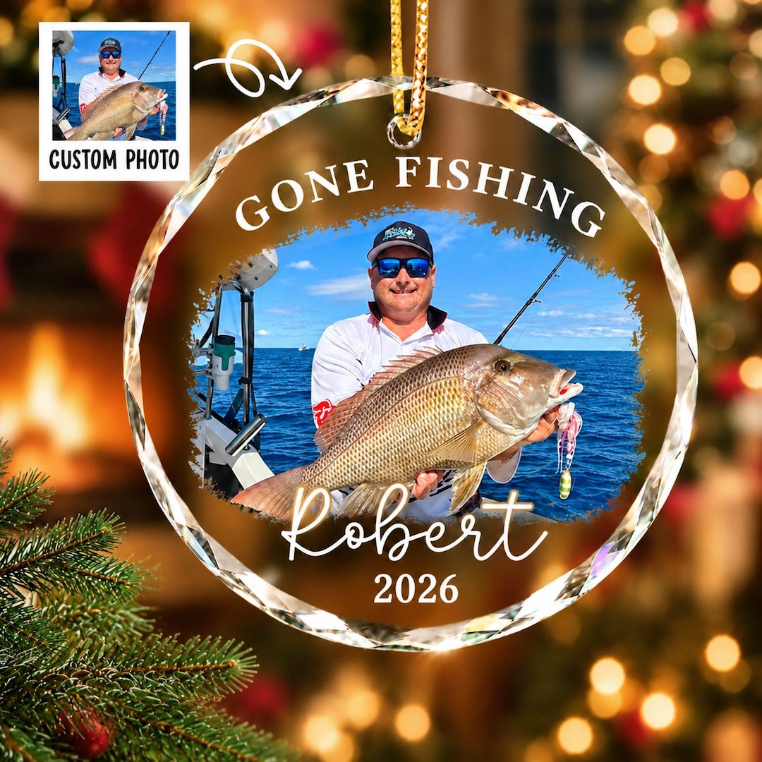 Personalized Fishing Photo Glass Ornament, Custom Fishing Picture ...