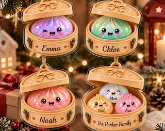 Personalized Glitter Dumpling Ornament, Squishy Dumpling Custom Name Gift, Kids Christmas Gift, Dumpling Lover Gift, Family Christmas Gift