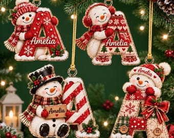 Personalized Snowman Initial Christmas Ornament 2026, Custom Name Letter Acrylic Ornament, Kids Christmas Gift, Grandchild Holiday Keepsake