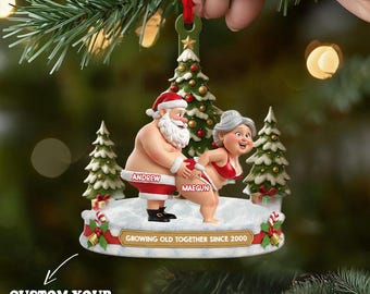 Personalized Funny Couple 2D Flat Ornament, Custom Growing Old Together Ornament, Funny Christmas Ornament, Husband Wife Christmas Keepsake
