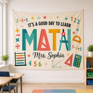 Custom Math Teacher Tapestry: Personalized Classroom Wall Hanging, Geometry Teacher Decor, Back To School Sign