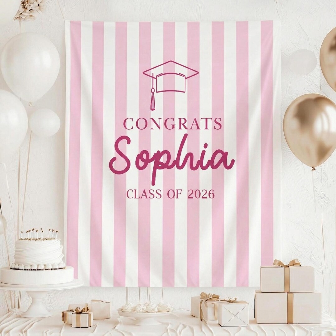 Spring Graduation Linen Personalized Linen Banner: Custom Graduation Party Backdrop Sign, Class ...