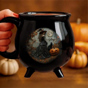 Personalized Witch Cauldron Coffee Mug - Custom Name Gothic Coffee Cup - Halloween Cauldron Cup - Witching You A Wicked Brew - Witchy Gifts