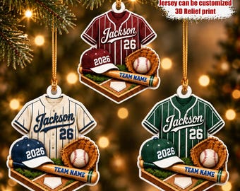 Personalized Baseball 3D Acrylic Ornament Baseball Player Christmas Ornament 2026 Boy Baseball Gift Team Name Jersey Ornament Holiday Decor