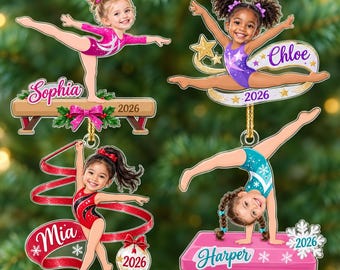 Personalized Gymnastics Christmas Ornament 2026, Custom Face & Name Gymnast Kids Gift for Daughter,Gift for Teens Girls,Gymnastics Team Gift