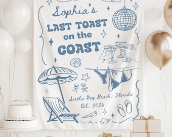 Custom Last Toast On The Coast Banner Decor Personalized Beach Bachelorette Party Seashell Cocktail Martini Bach Weekend Photo Backdrop