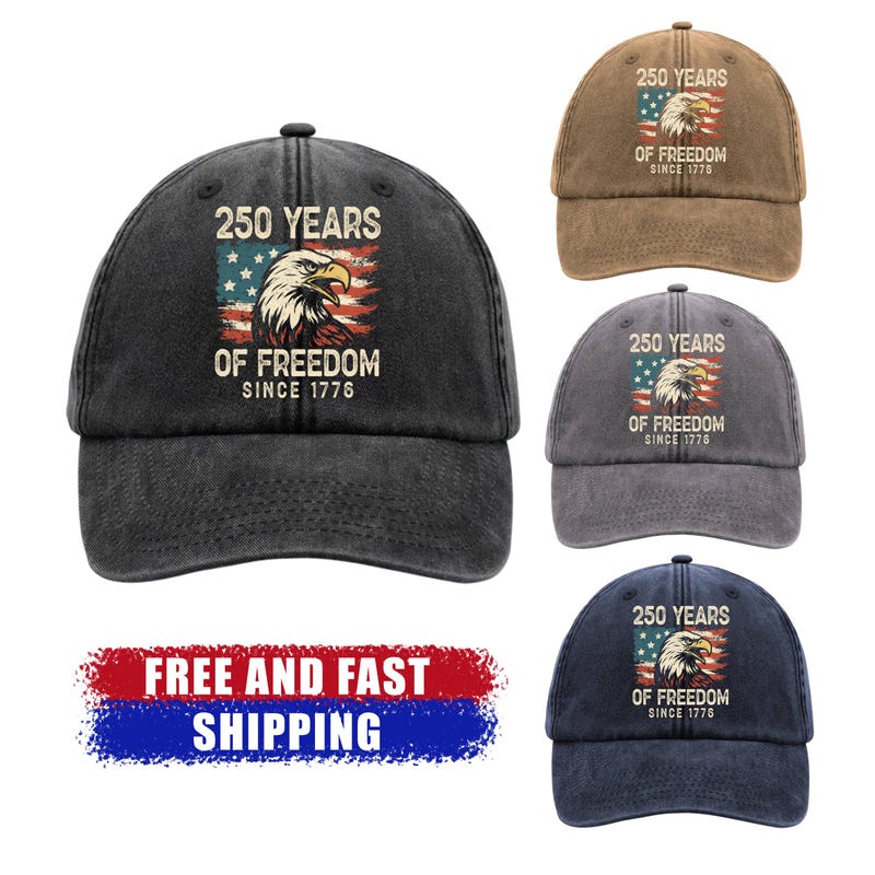 America 250 Years Freedom Hat – Bald Eagle 1776–2026 Anniversary Baseball Cap – One Size, Adjustable, Cotton