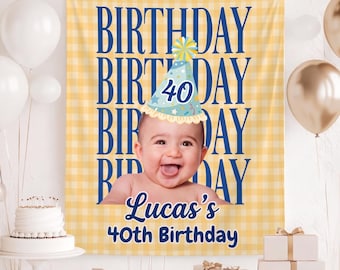 Custom Photo Birthday Party Backdrop, Personalized Birthday Photo Banner for Any Age, 30th, 40th, 50th, 60th Birthday Banner, Tapestry
