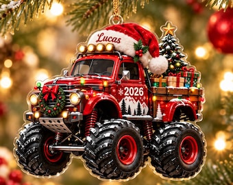 Personalized Monster Truck Christmas Ornament, Custom Name Ornament 2026 for Boys, Truck Lover Gift,Boys Kids Xmas Gift, Gift for Nephew Son
