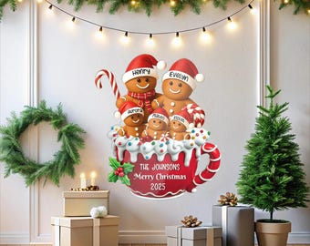 Autocollant Noël Personnalisable 'Famille Pain D’Épices' - Sticker Pour Fenêtre, Frigo, Voiture - Décorations Festives 2025
