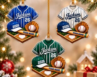 Custom Name Number Jersey Baseball Christmas Ornament, Baseball Player Christmas Ornament 2026, Boy Baseball Gift, Team Name Jersey Ornament