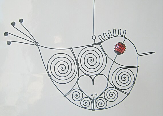 Wire Bird Wall Art Wire Art Love Bird In Red Etsy