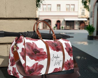Personalized Lovely Poppy Design Waterproof Travel Bag | Floral Carry on Bag | Leisure Weekender Duffel | Gift for her him