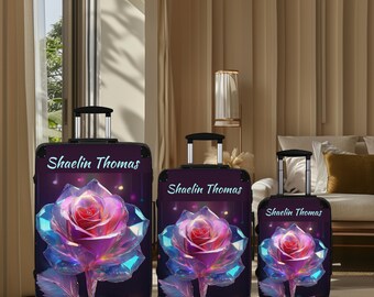 Personalized Birth Flower June Rose Suitcase Cover | Colorful Floral Aesthetic Luggage Wrap | Cute Travel Essentials