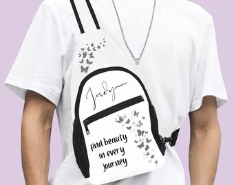 Personalized Travel Quote Chest Bag | Crossbody Bag Fanny Pack for Women Men | &#39;Find Beauty in Every Journey&#39; Travel Accessory