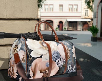 Personalized Dreamy Floral Design Waterproof Travel Bag | Floral Carry on Bag | Leisure Weekender Duffel | Gift for her him