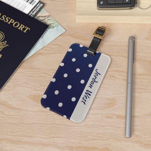 Personalized Polka Dots Luggage Tag | Suitcase Identification for Her Him | Never Lose Your Bag Adjustable Leather Strap